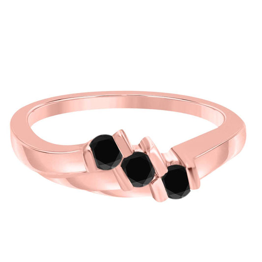 0.20 Carat Black Diamond Channel Set 3 Stone Wedding Ring In 10K Yellow White & Rose Gold Mauli Jewels