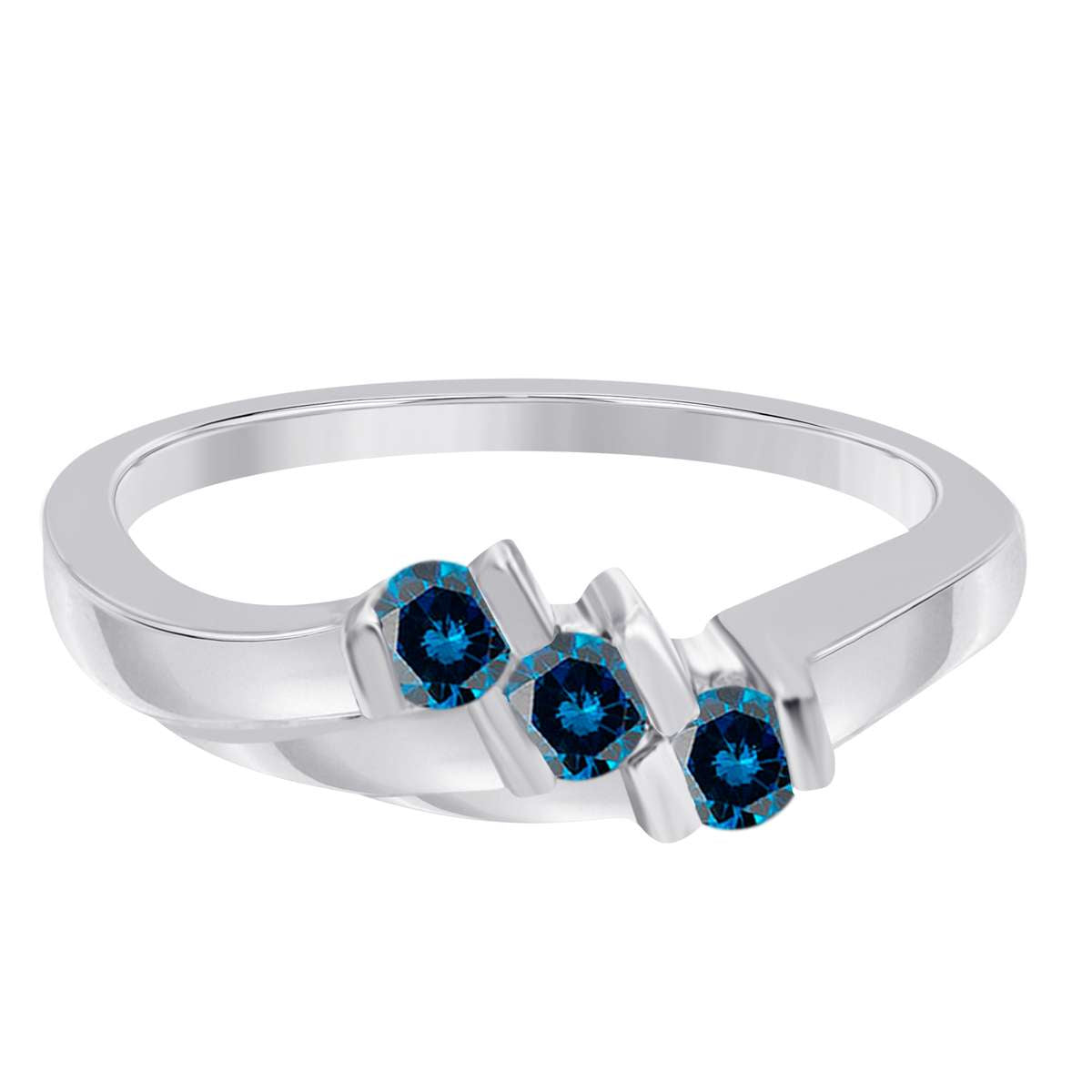 0.20 Carat Blue Diamond Channel Set 3 Stone Wedding Ring In 10K Yellow White & Rose Gold Mauli Jewels