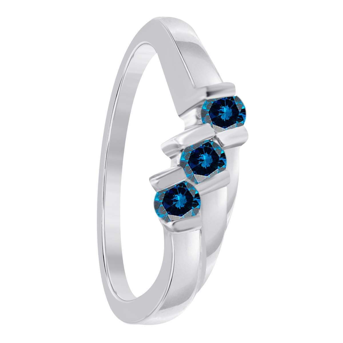 0.20 Carat Blue Diamond Channel Set 3 Stone Wedding Ring In 10K Yellow White & Rose Gold Mauli Jewels