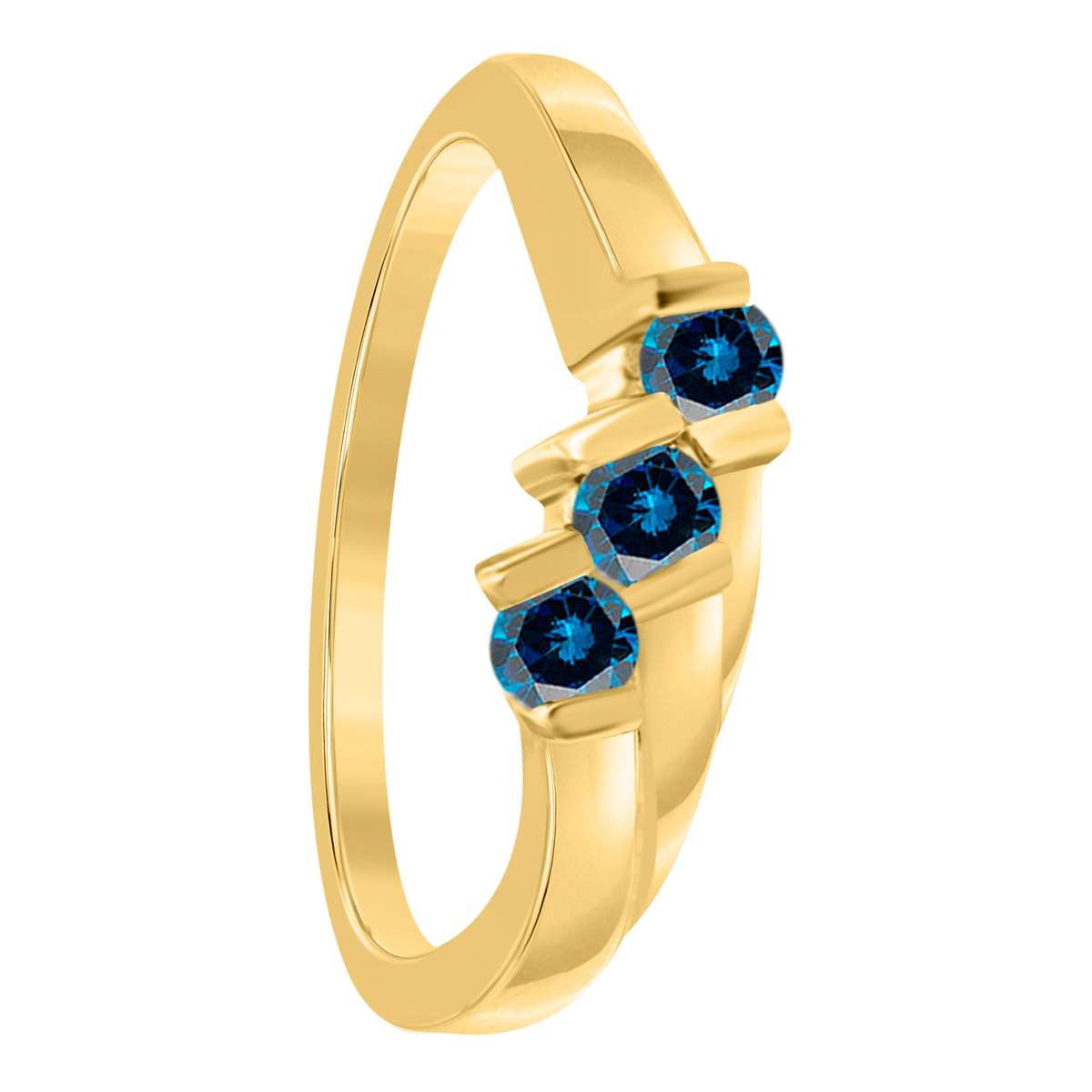 0.20 Carat Blue Diamond Channel Set 3 Stone Wedding Ring In 10K Yellow White & Rose Gold Mauli Jewels