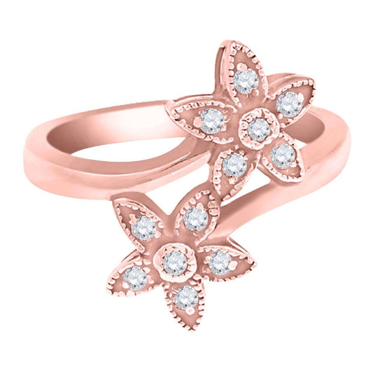 0.20 Carat Diamond Flower-Shaped Engagement Ring in 10K White, Rose, or Yellow Gold Mauli Jewels