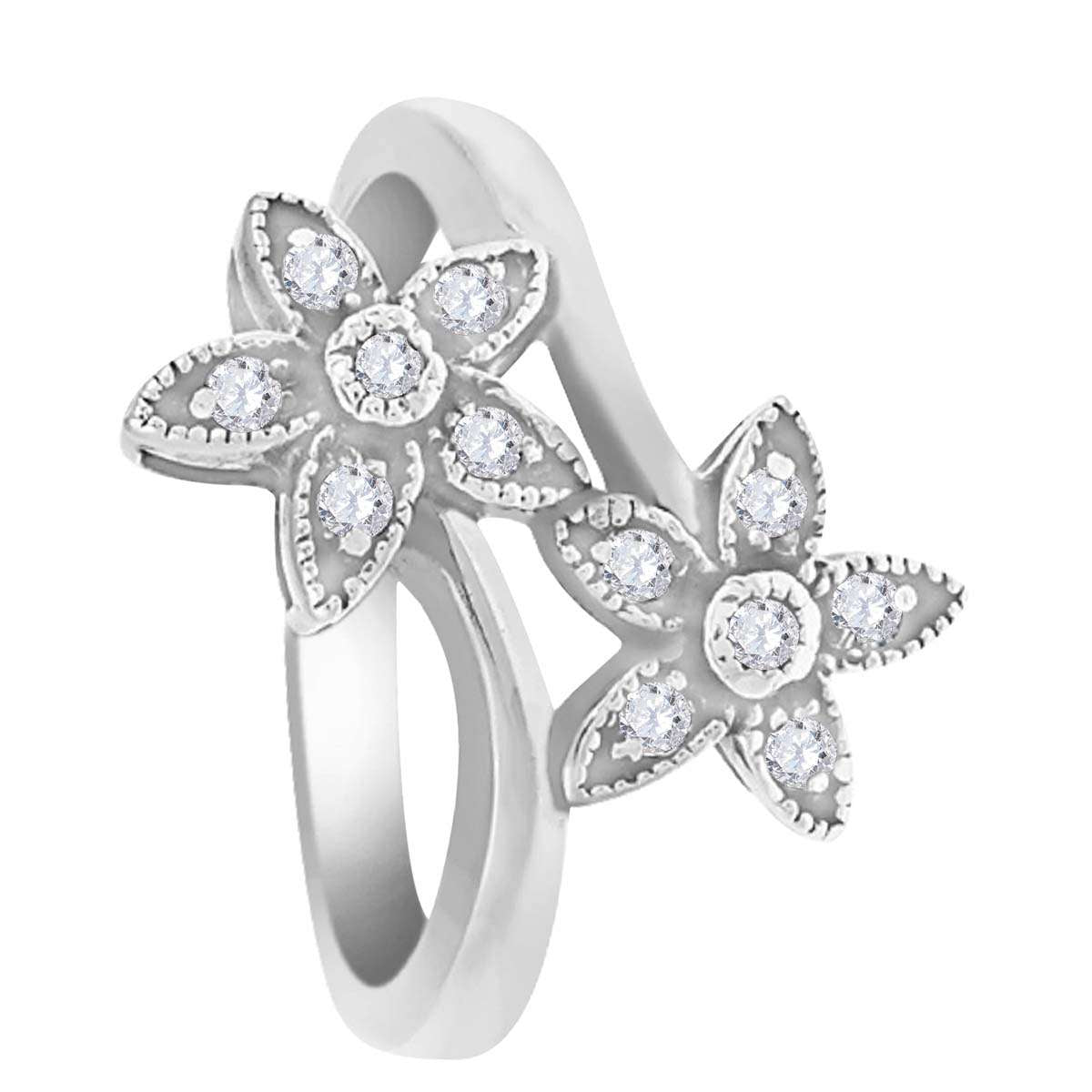 0.20 Carat Diamond Flower-Shaped Engagement Ring in 10K White, Rose, or Yellow Gold Mauli Jewels