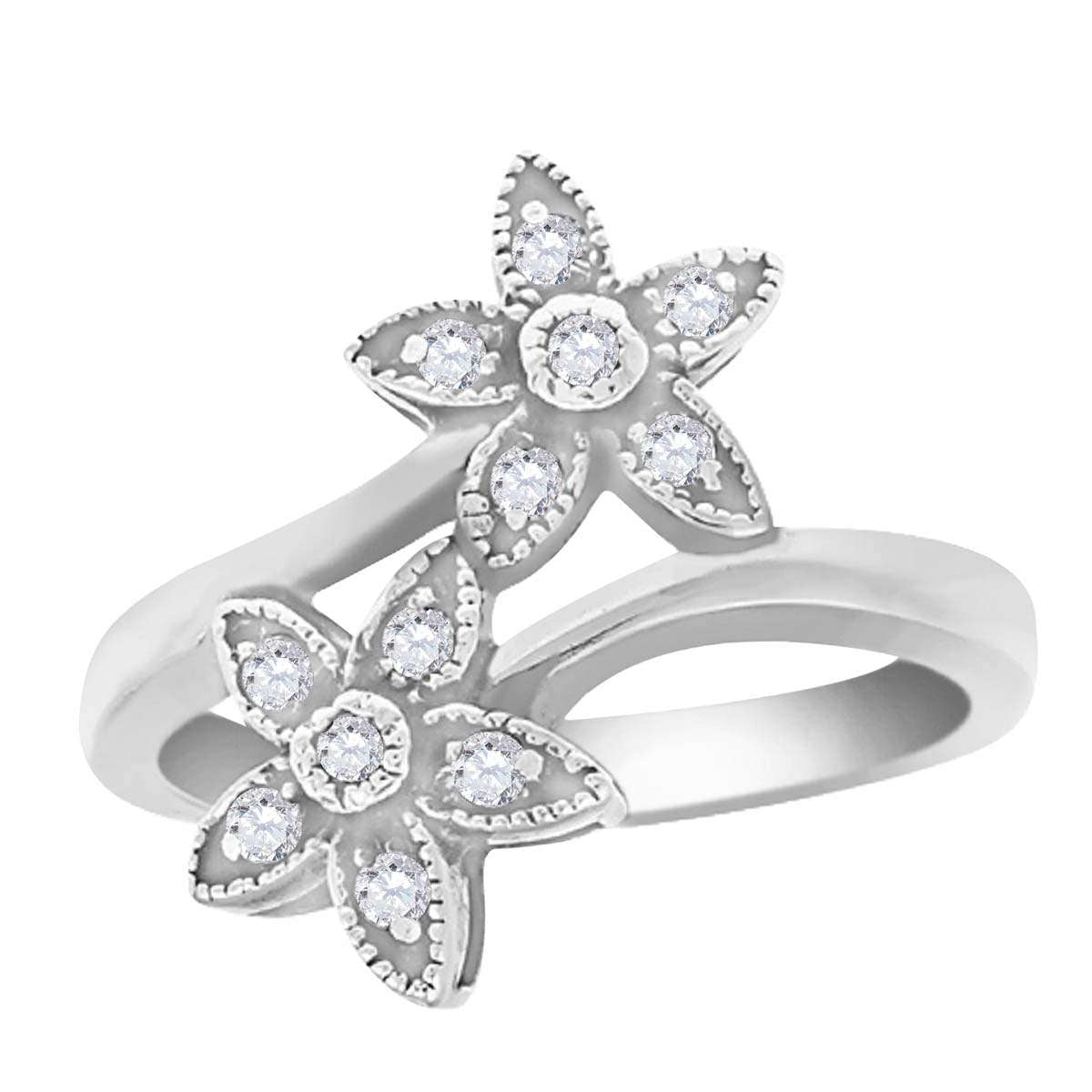 0.20 Carat Diamond Flower-Shaped Engagement Ring in 10K White, Rose, or Yellow Gold Mauli Jewels