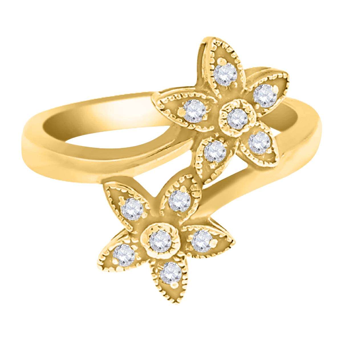 0.20 Carat Diamond Flower-Shaped Engagement Ring in 10K White, Rose, or Yellow Gold Mauli Jewels