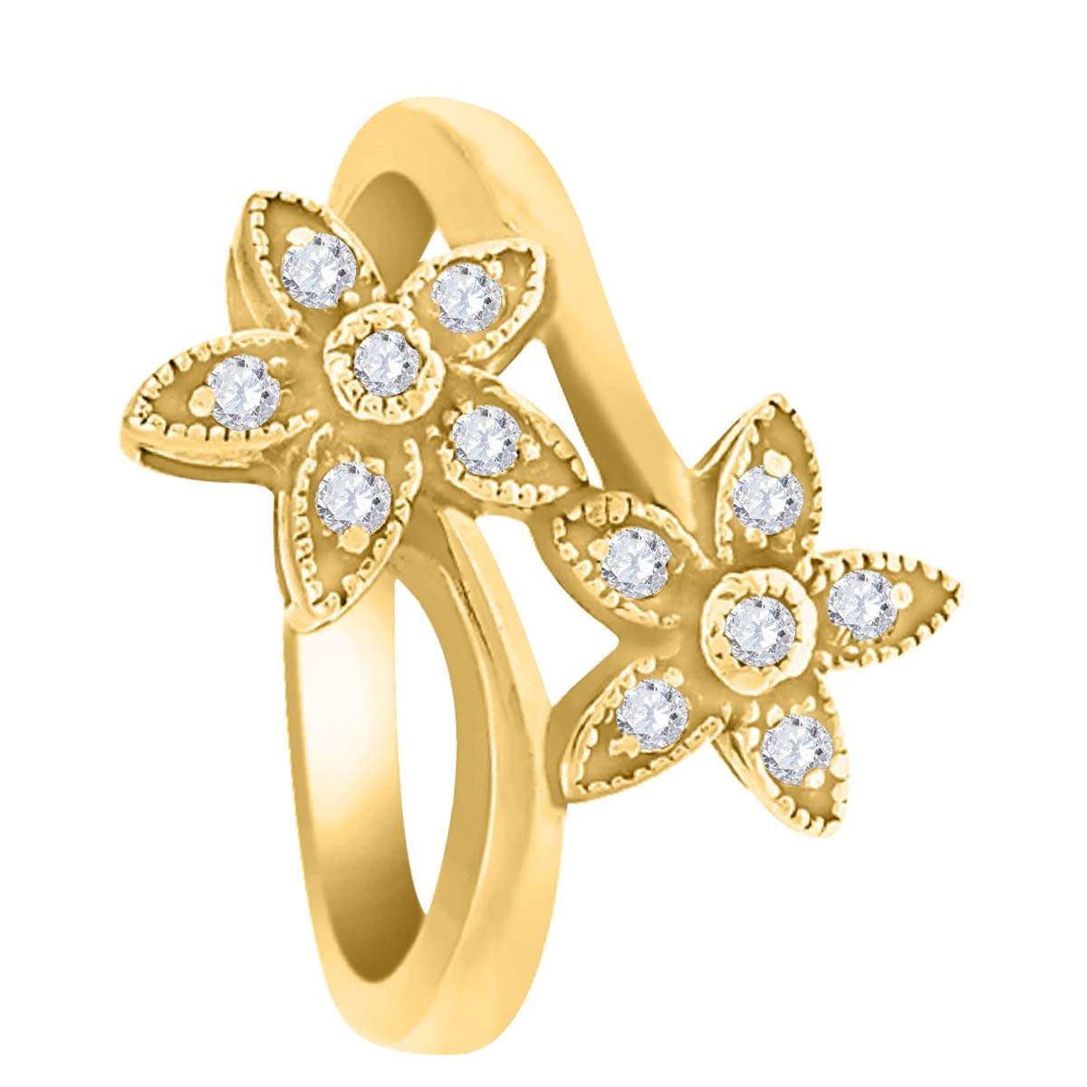 0.20 Carat Diamond Flower-Shaped Engagement Ring in 10K White, Rose, or Yellow Gold Mauli Jewels