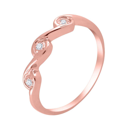 0.03 Carat Three Stone Natural Diamond Prong Set Engagement Wedding Ring in 10K Rose, White, & Yellow Gold Mauli Jewels