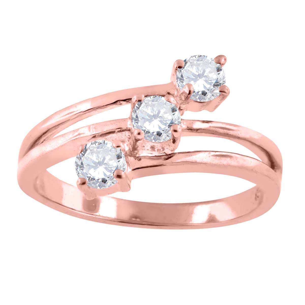 0.50 Carat Natural Diamond Prong Set Three Stone Engagement Wedding Rings In 10K Rose White & Yellow Gold Mauli Jewels