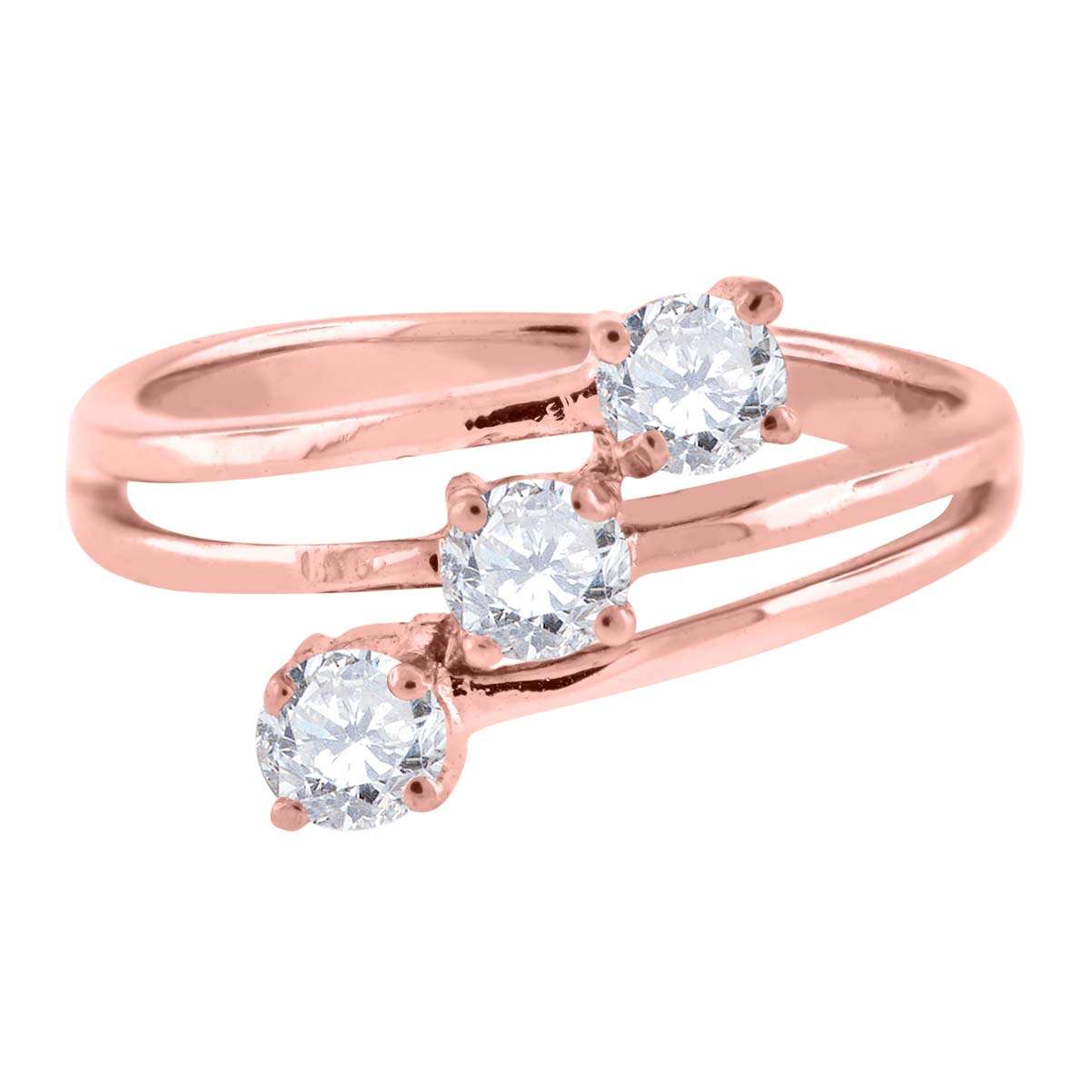 0.50 Carat Natural Diamond Prong Set Three Stone Engagement Wedding Rings In 10K Rose White & Yellow Gold Mauli Jewels