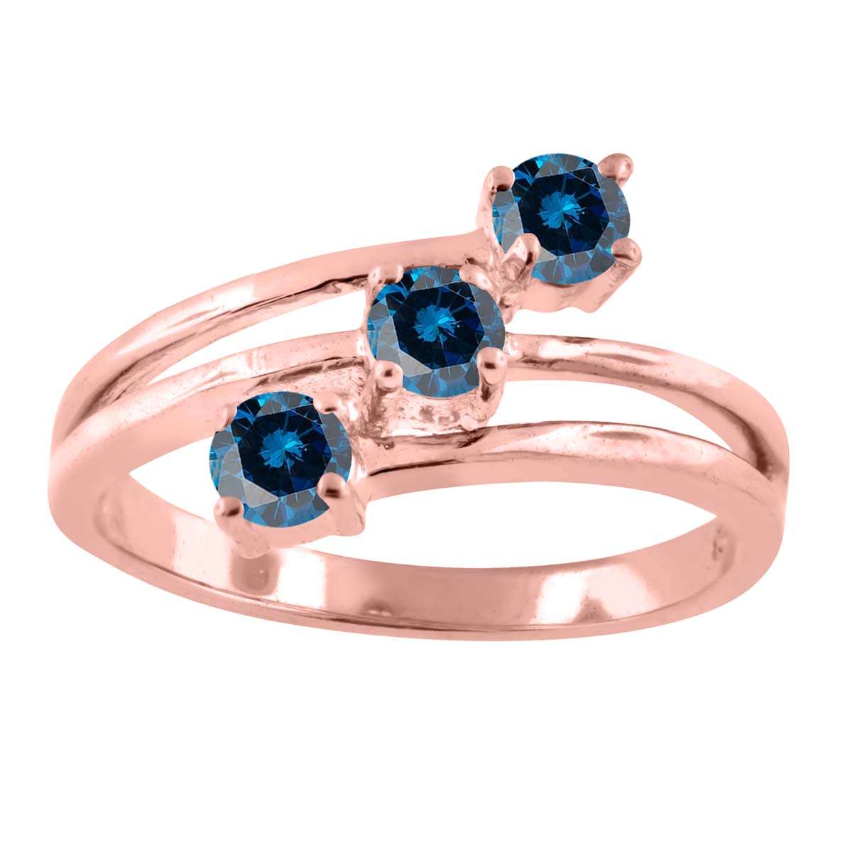 0.50 Carat Blue Three Stone Prong Set Diamond Engagement Rings In 10K Rose White & Yellow Gold Mauli Jewels