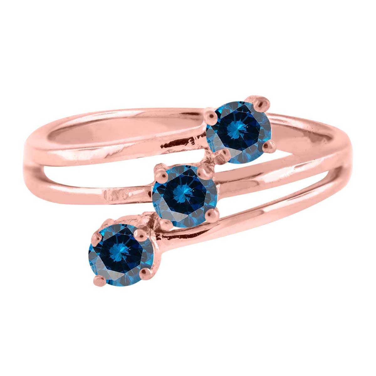 0.50 Carat Blue Three Stone Prong Set Diamond Engagement Rings In 10K Rose White & Yellow Gold Mauli Jewels