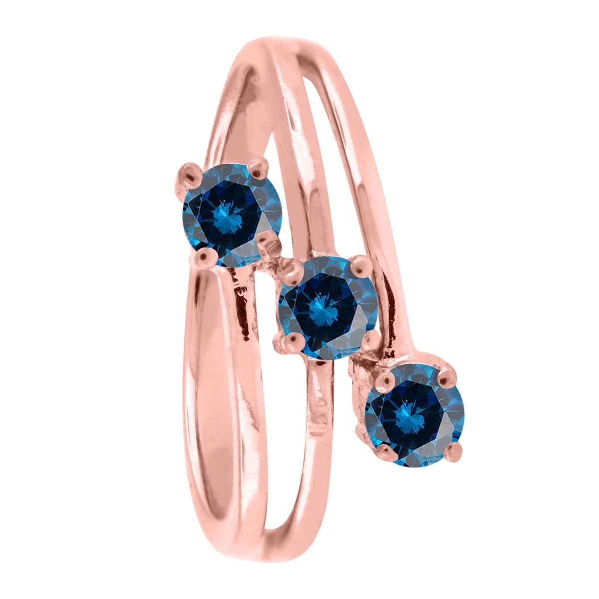 0.50 Carat Blue Three Stone Prong Set Diamond Engagement Rings In 10K Rose White & Yellow Gold Mauli Jewels