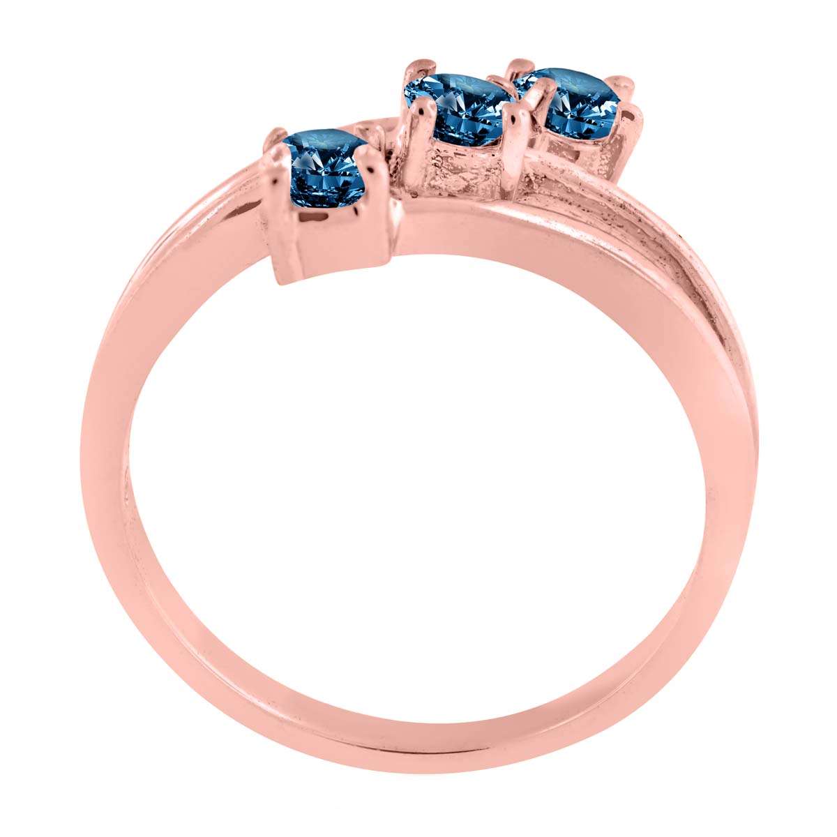 0.50 Carat Blue Three Stone Prong Set Diamond Engagement Rings In 10K Rose White & Yellow Gold Mauli Jewels