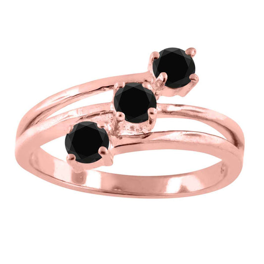 1/2 Carat Three Stone Black Diamond Prong Set Engagement Wedding Rings In 10K Rose White & Yellow Gold Mauli Jewels