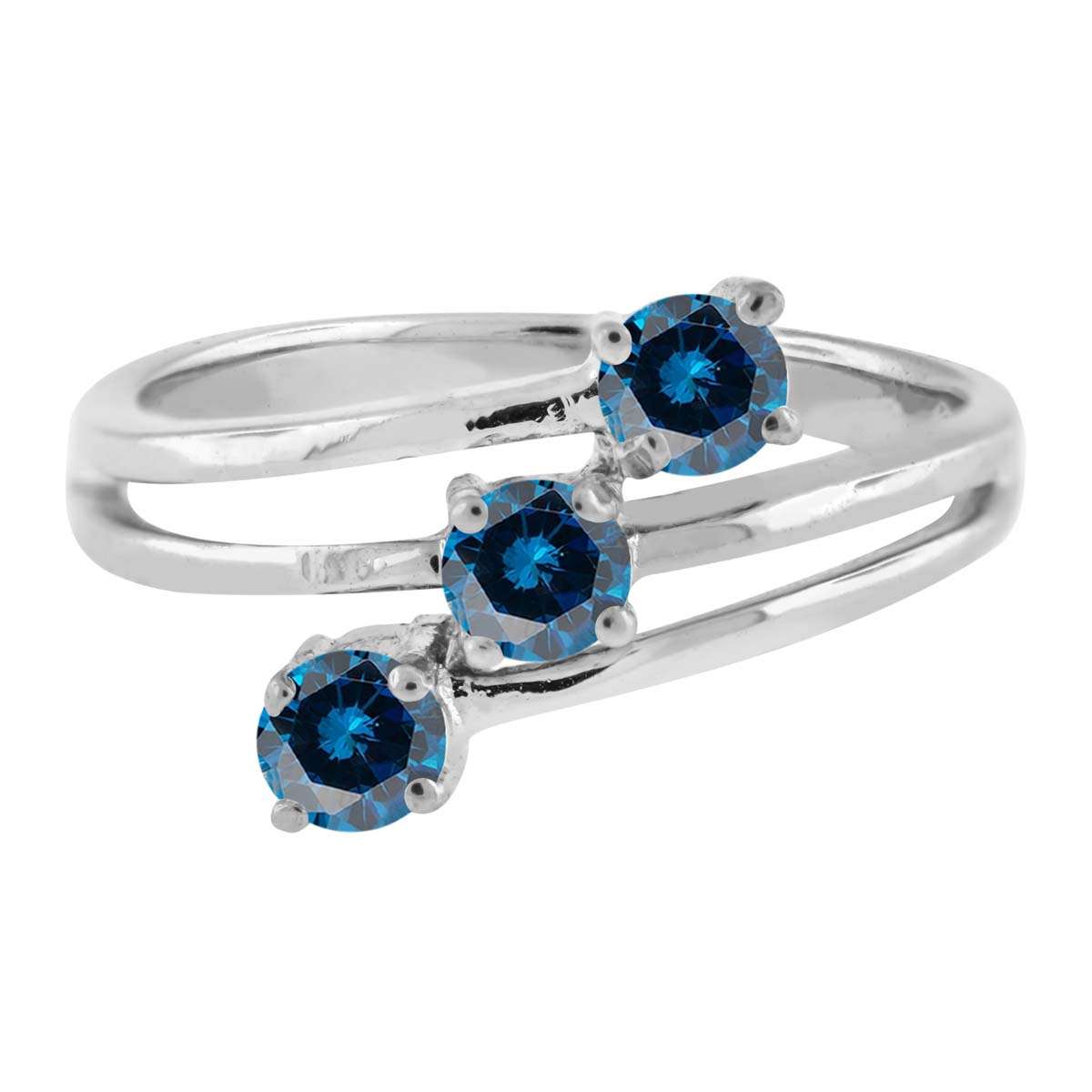 0.50 Carat Blue Three Stone Prong Set Diamond Engagement Rings In 10K Rose White & Yellow Gold Mauli Jewels