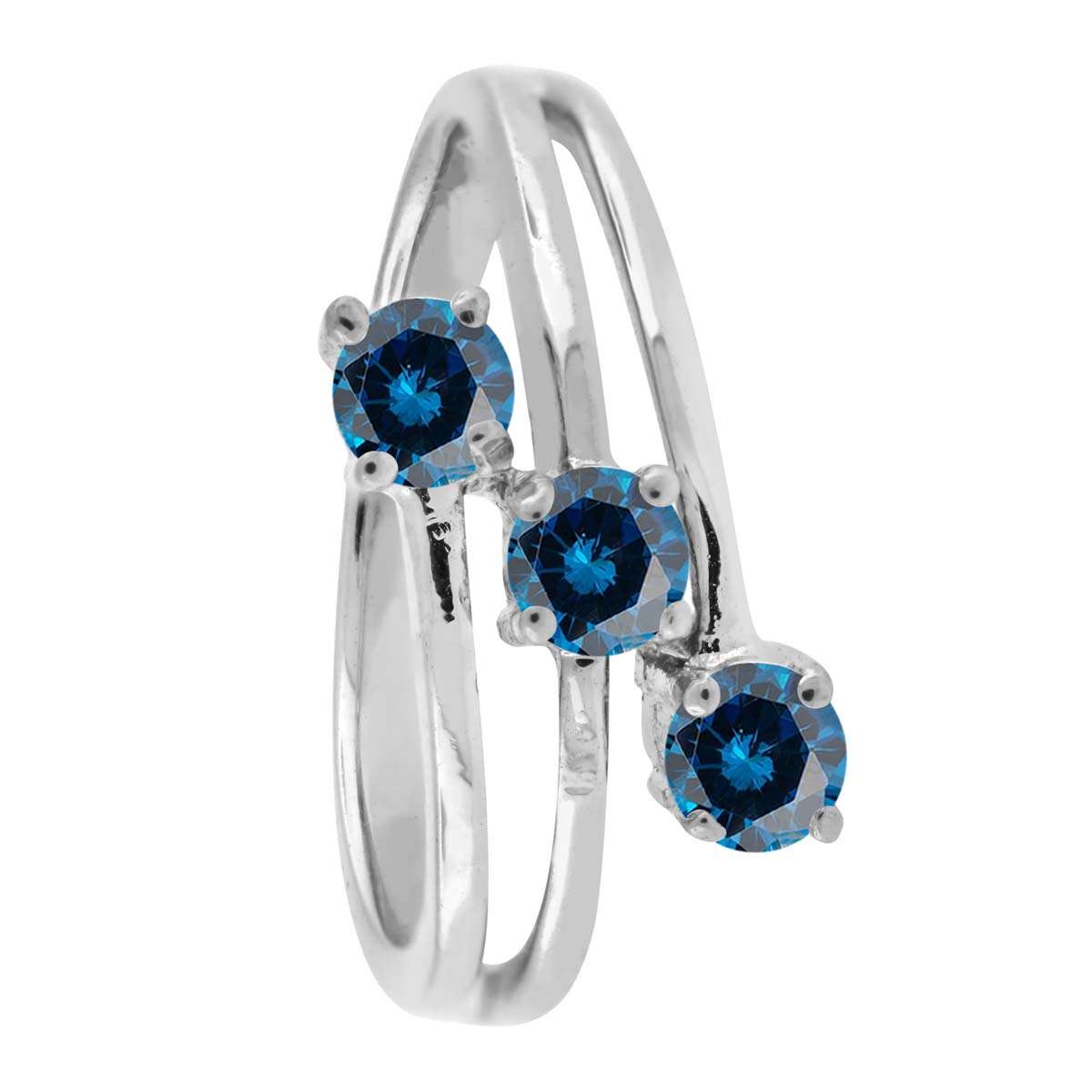 0.50 Carat Blue Three Stone Prong Set Diamond Engagement Rings In 10K Rose White & Yellow Gold Mauli Jewels