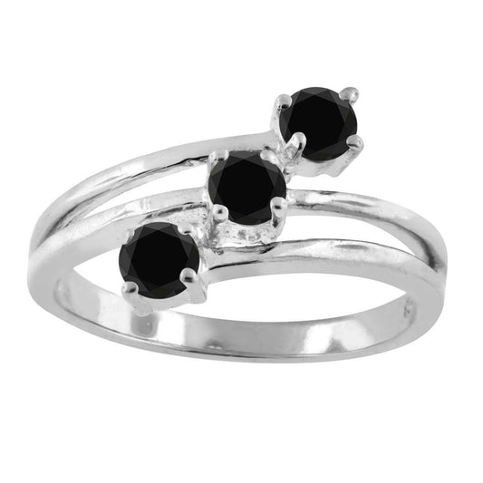1/2 Carat Three Stone Black Diamond Prong Set Engagement Wedding Rings In 10K Rose White & Yellow Gold Mauli Jewels