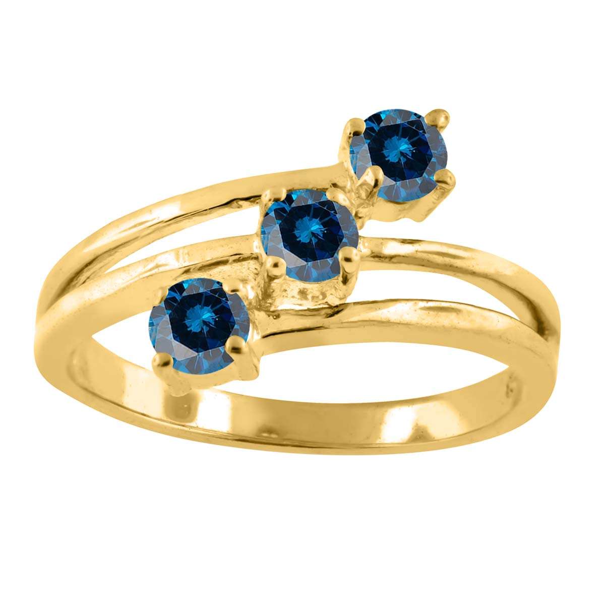 0.50 Carat Blue Three Stone Prong Set Diamond Engagement Rings In 10K Rose White & Yellow Gold Mauli Jewels