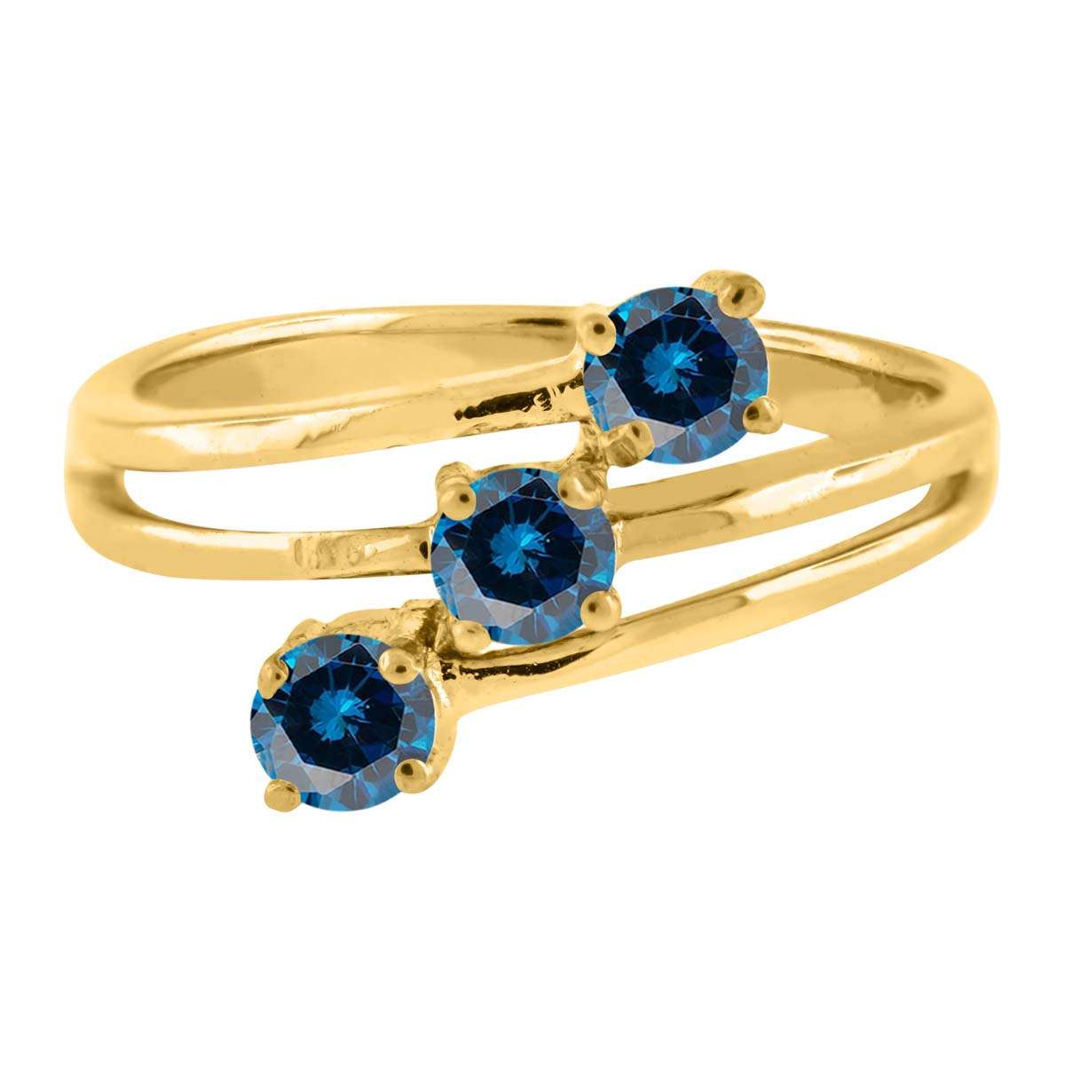 0.50 Carat Blue Three Stone Prong Set Diamond Engagement Rings In 10K Rose White & Yellow Gold Mauli Jewels