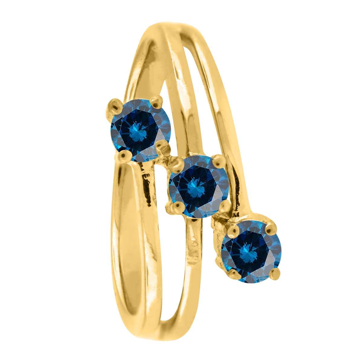 0.50 Carat Blue Three Stone Prong Set Diamond Engagement Rings In 10K Rose White & Yellow Gold Mauli Jewels
