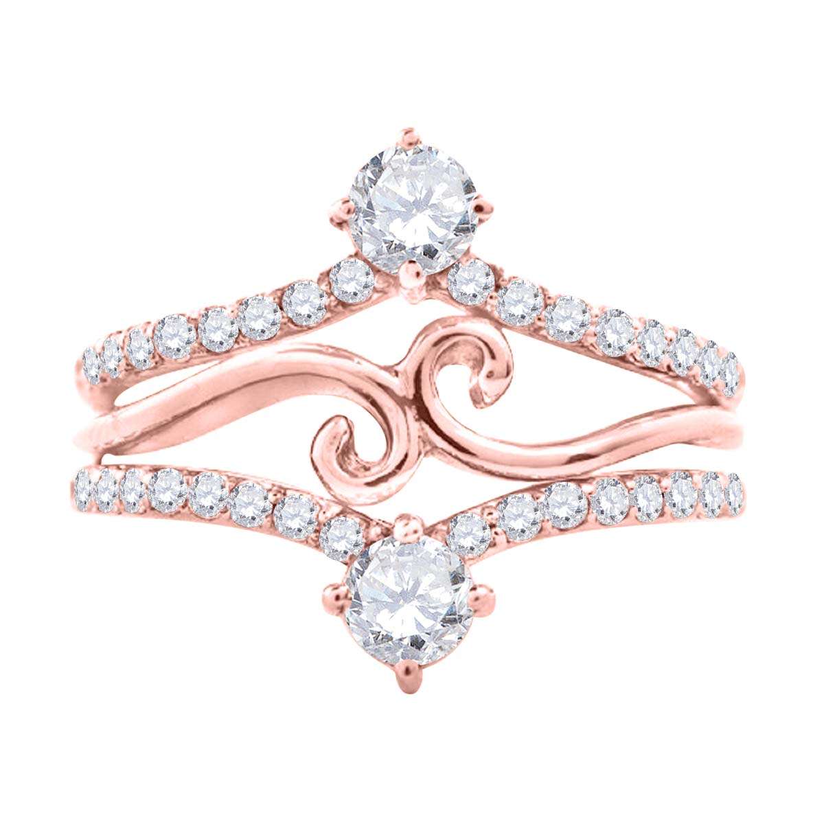 0.75 Carat Natural Diamond Two Stone Wedding Engagement Band for Women in 10K Rose, White, & Yellow Gold Mauli Jewels