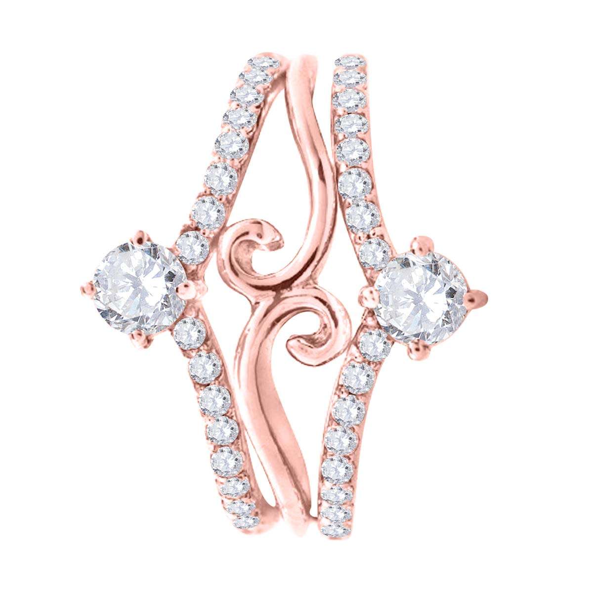 0.75 Carat Natural Diamond Two Stone Wedding Engagement Band for Women in 10K Rose, White, & Yellow Gold Mauli Jewels