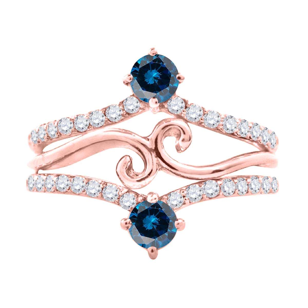 0.75 Carat Blue and White Diamond Two Stone Wedding Engagement Band for Women in 10K Rose, White & Yellow Gold Mauli Jewels