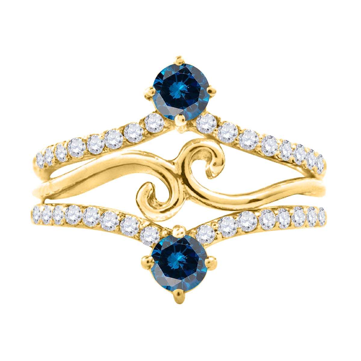 0.75 Carat Blue and White Diamond Two Stone Wedding Engagement Band for Women in 10K Rose, White & Yellow Gold Mauli Jewels