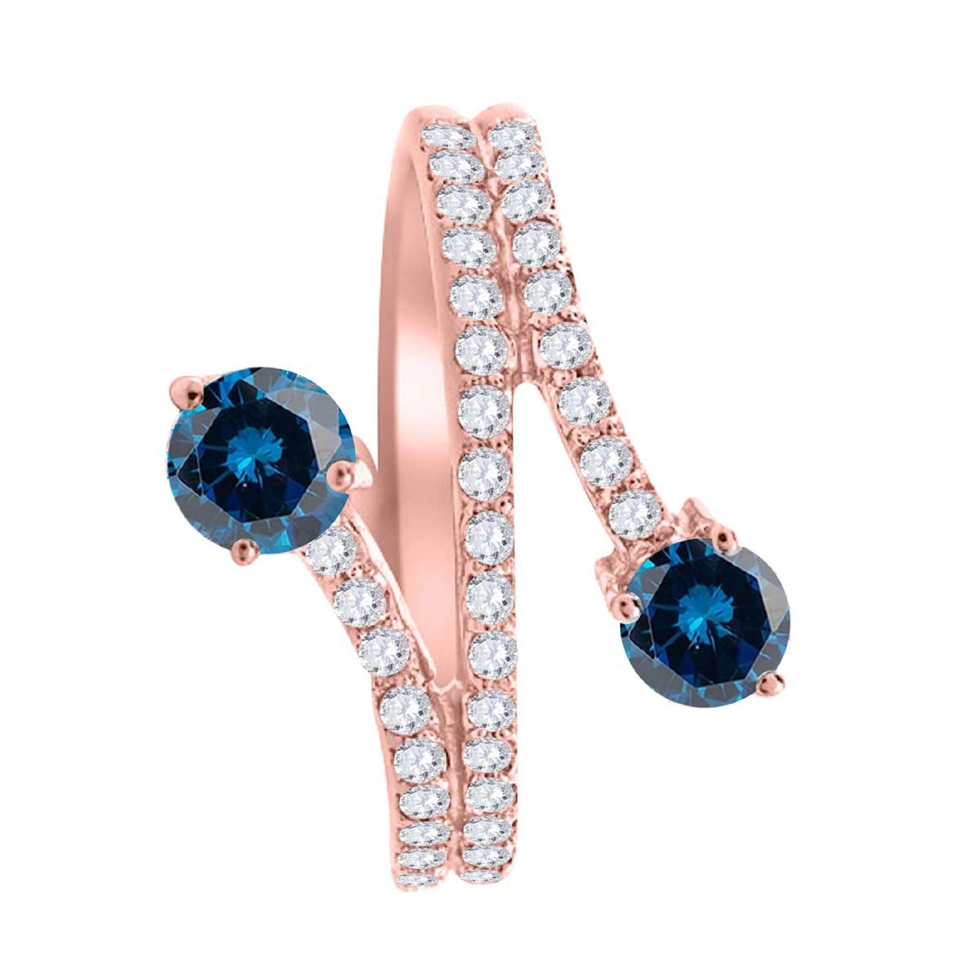0.65 Carat Blue Diamond Engagement Fashion Wedding Band Crafted In 14K Rose/ White & Yellow Gold Mauli Jewels