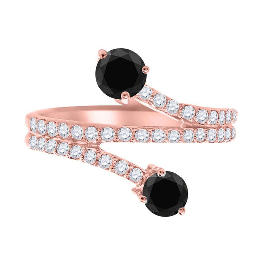 0.65 Carat Two-Stone Black Diamond Wedding Engagement Band for Women in 14K Rose, White, or Yellow Gold Mauli Jewels