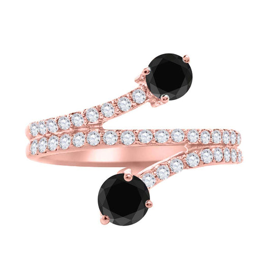 0.65 Carat Two-Stone Black Diamond Wedding Engagement Band for Women in 14K Rose, White, or Yellow Gold Mauli Jewels