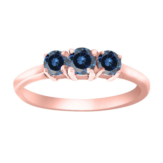 0.50 Carat Natural Blue Diamond Three Stone Engagement Rings For Women In 10K Rose White & Yellow Gold Mauli Jewels