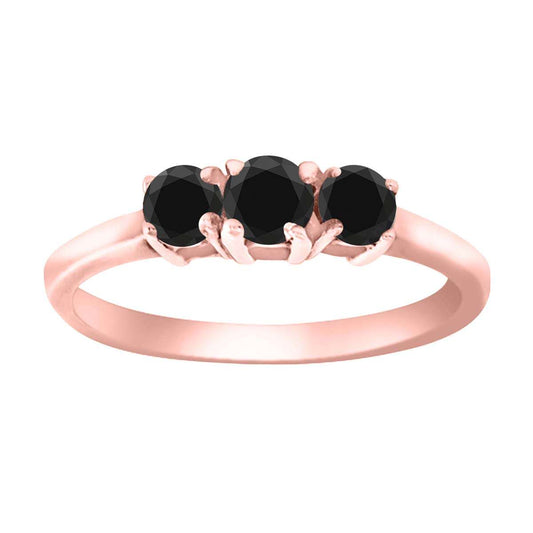 0.50 Carat Three Stone Natural Black Diamond Prong Set Engagement Rings In 10K Rose White & Yellow Gold Mauli Jewels