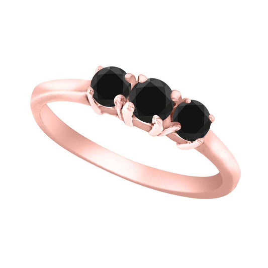 0.50 Carat Three Stone Natural Black Diamond Prong Set Engagement Rings In 10K Rose White & Yellow Gold Mauli Jewels