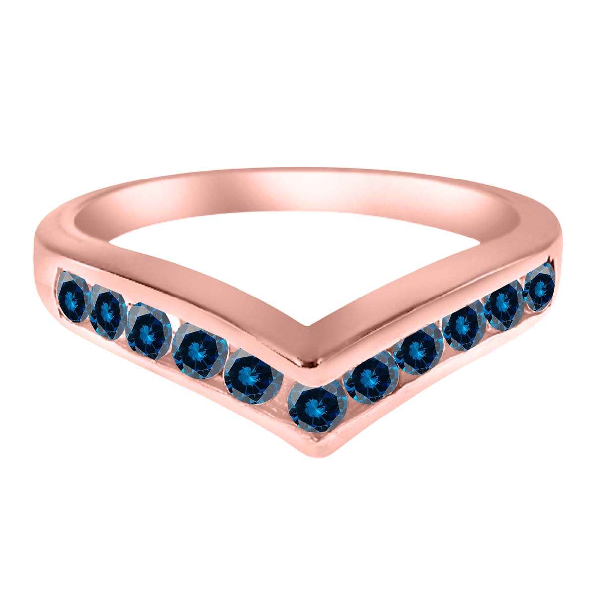 0.35 Carat Blue Natural Diamond Channel Set Wedding Band For Women In 10K Rose White & Yellow Gold Mauli Jewels