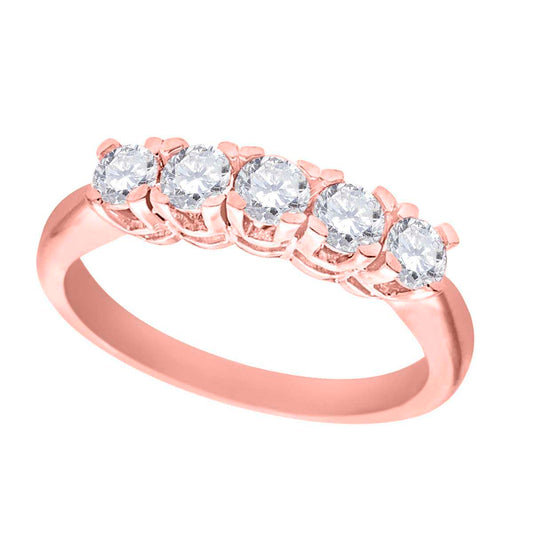 0.50 Carat Brilliant-Cut Diamond Five-Stone Classic Engagement Ring for Women in 10K Rose, White, or Yellow Gold Mauli Jewels