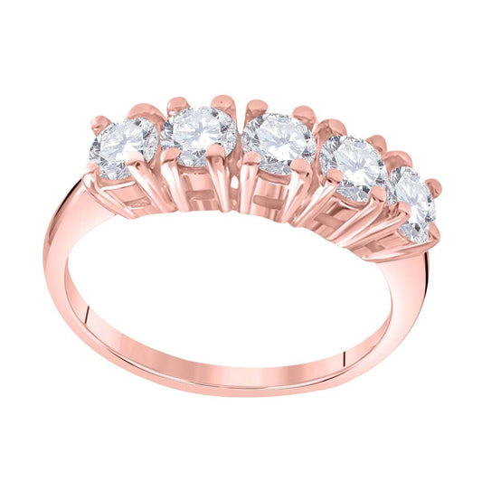 1.00 Carat Brilliant Cut Round Five Stone Diamond Engagement Rings In 10K Rose White & Yellow Solid Gold Mauli Jewels