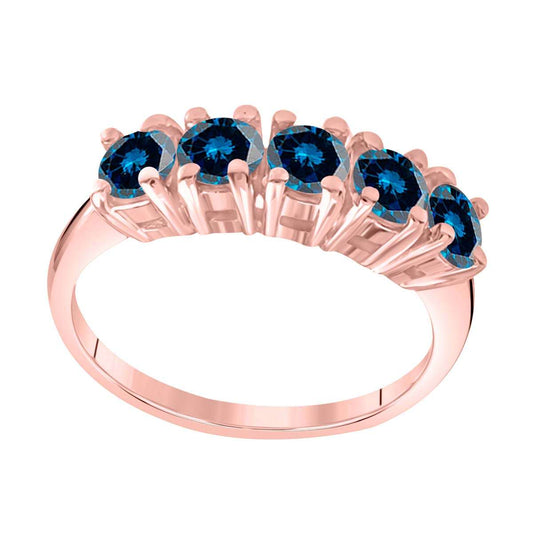 1.00 Carat Natural Blue Diamond Prong Set Engagement Wedding Ring In 10K Rose / White & Yellow Gold Mauli Jewels