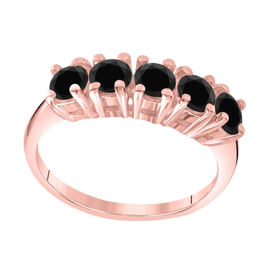 1.00 Carat Natural Black Diamond Five-Stone Engagement Wedding Ring in 10K Solid Rose, White, or Yellow Gold Mauli Jewels