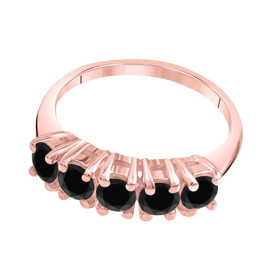 1.00 Carat Natural Black Diamond Five-Stone Engagement Wedding Ring in 10K Solid Rose, White, or Yellow Gold Mauli Jewels