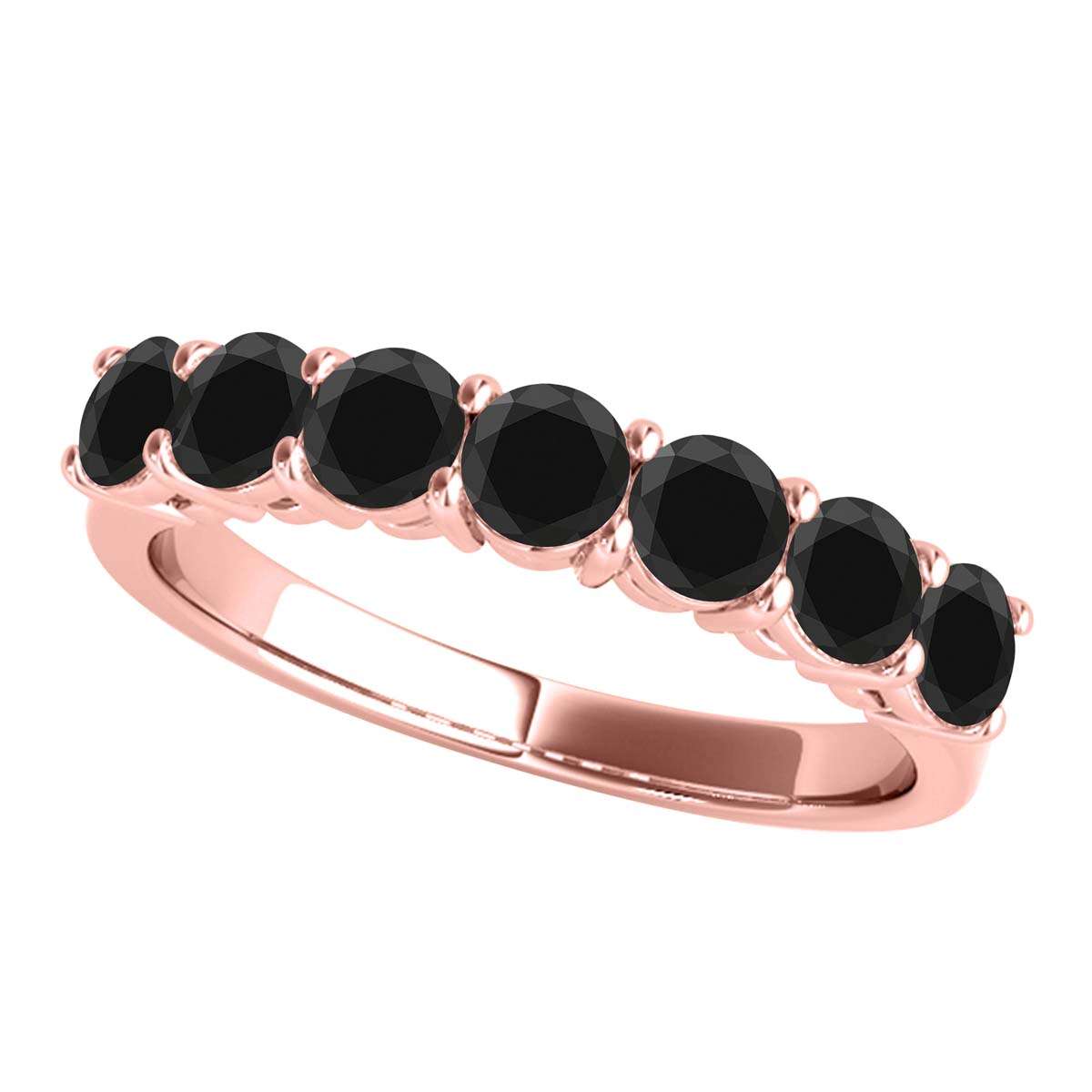 1.0 Carat Round Brilliant Cut Black Diamond Classic Seven Stone Wedding Ring In 10K Rose, White & Yellow Gold Mauli Jewels