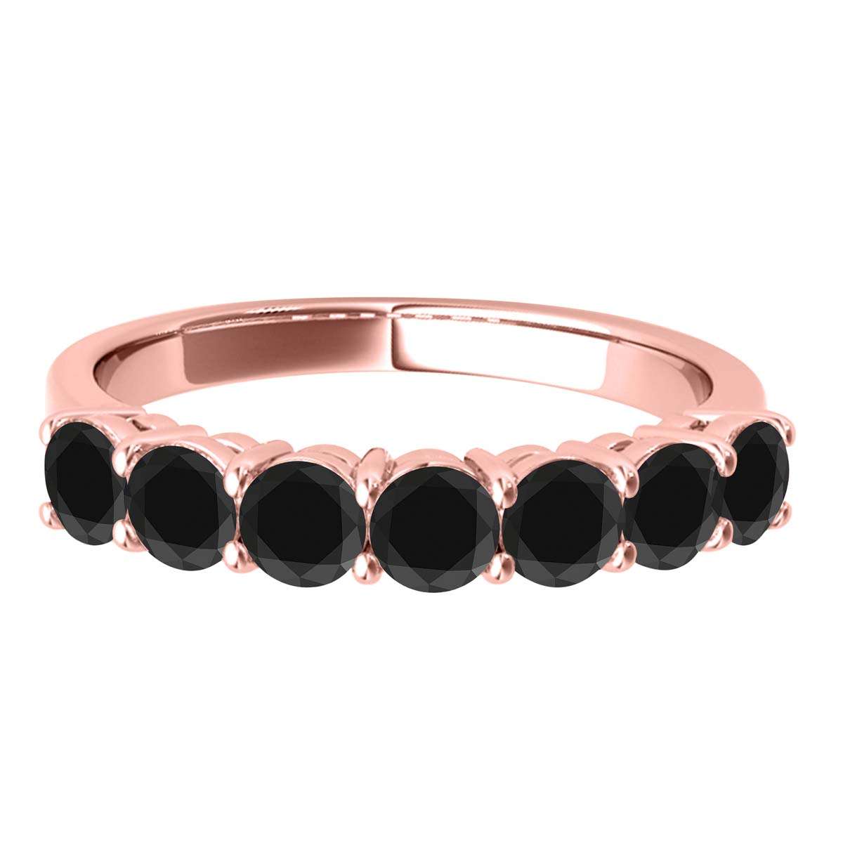 1.0 Carat Round Brilliant Cut Black Diamond Classic Seven Stone Wedding Ring In 10K Rose, White & Yellow Gold Mauli Jewels