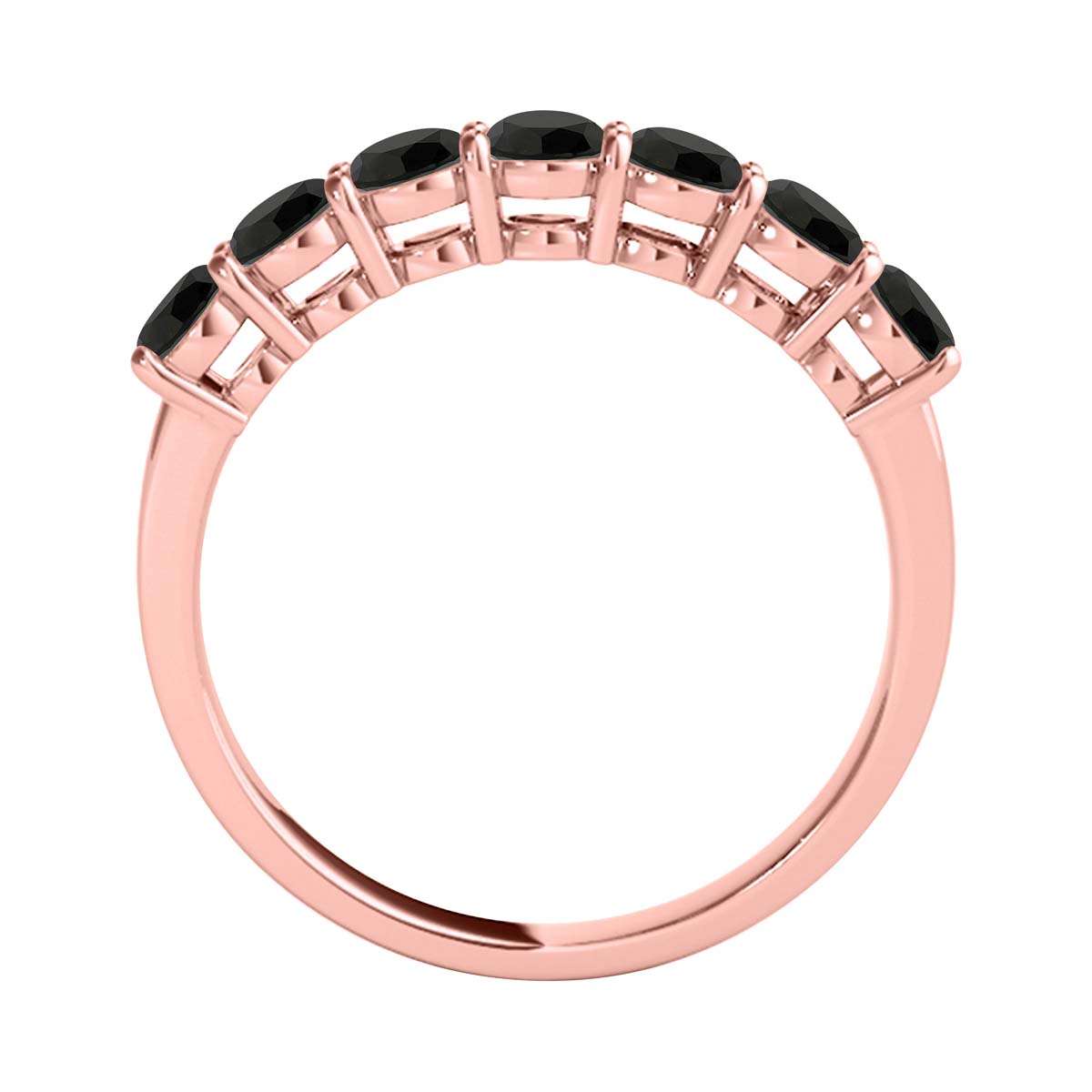 1.0 Carat Round Brilliant Cut Black Diamond Classic Seven Stone Wedding Ring In 10K Rose, White & Yellow Gold Mauli Jewels