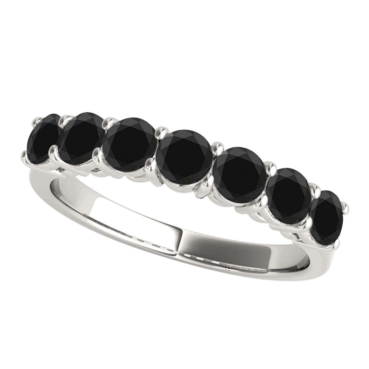 1.0 Carat Round Brilliant Cut Black Diamond Classic Seven Stone Wedding Ring In 10K Rose, White & Yellow Gold Mauli Jewels