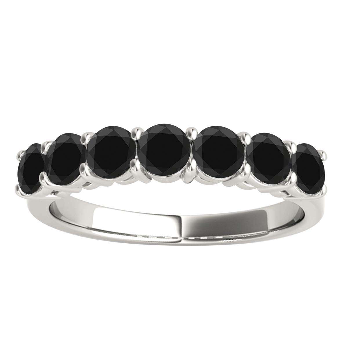 1.0 Carat Round Brilliant Cut Black Diamond Classic Seven Stone Wedding Ring In 10K Rose, White & Yellow Gold Mauli Jewels