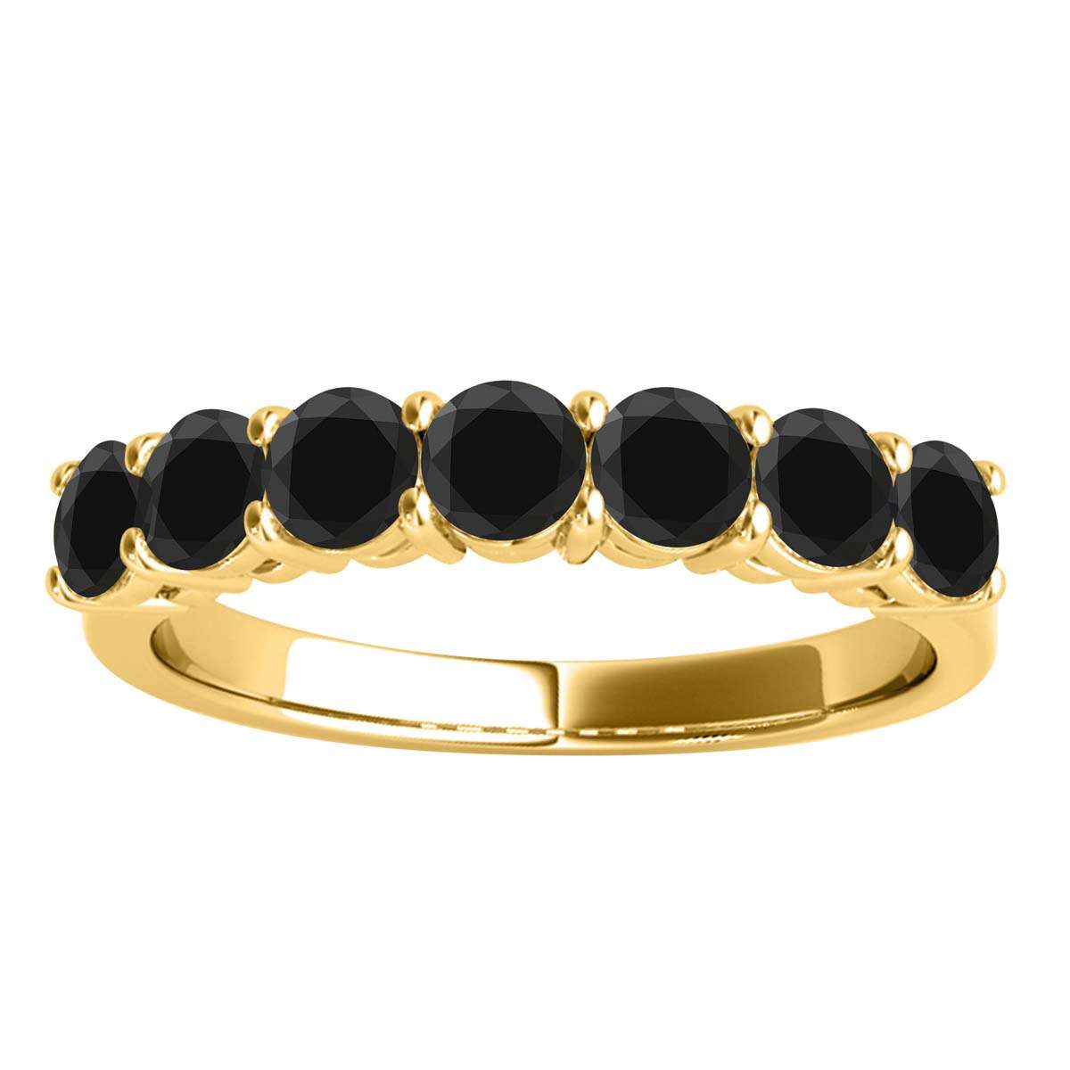 1.0 Carat Round Brilliant Cut Black Diamond Classic Seven Stone Wedding Ring In 10K Rose, White & Yellow Gold Mauli Jewels