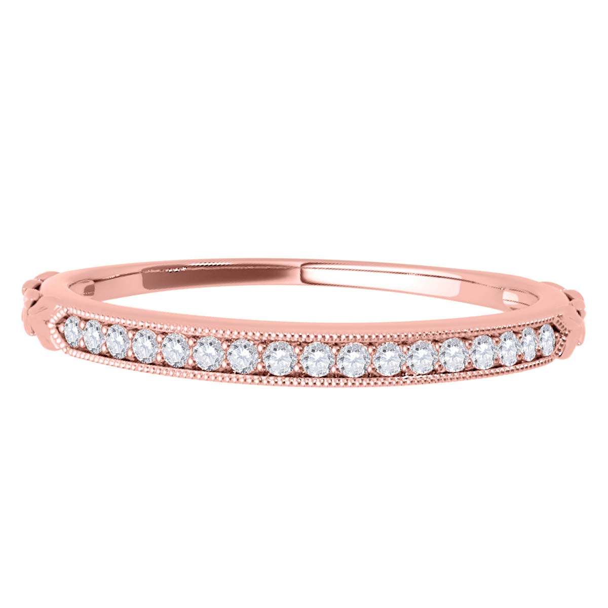 0.05 Carat Women's Handcrafted Wedding Diamond Band With Milgrain In 10K Rose Yellow & White Gold Mauli Jewels