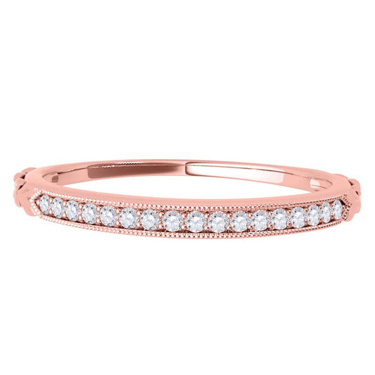 0.05 Carat Women's Handcrafted Wedding Diamond Band With Milgrain In 10K Rose Yellow & White Gold Mauli Jewels