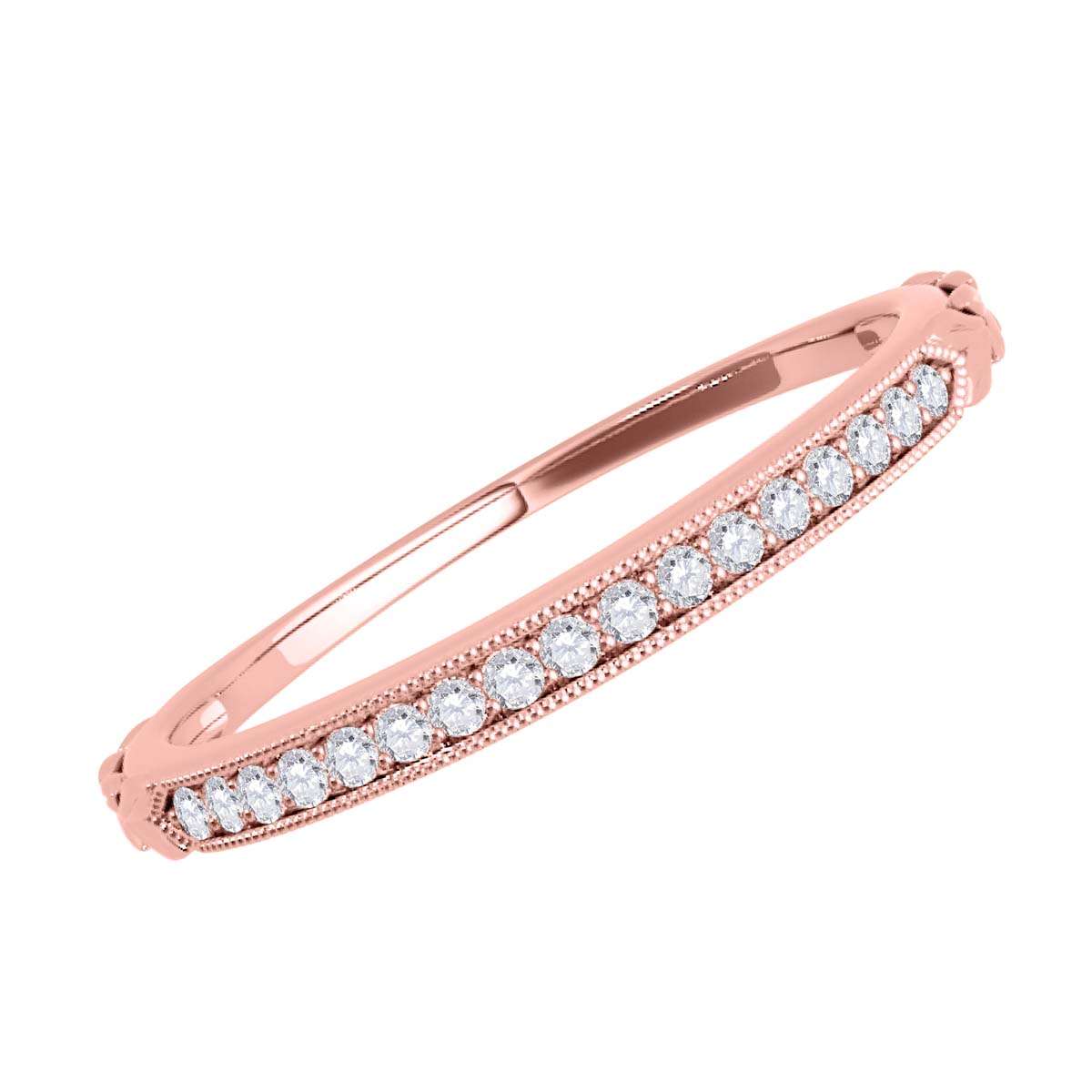 0.05 Carat Women's Handcrafted Wedding Diamond Band With Milgrain In 10K Rose Yellow & White Gold Mauli Jewels
