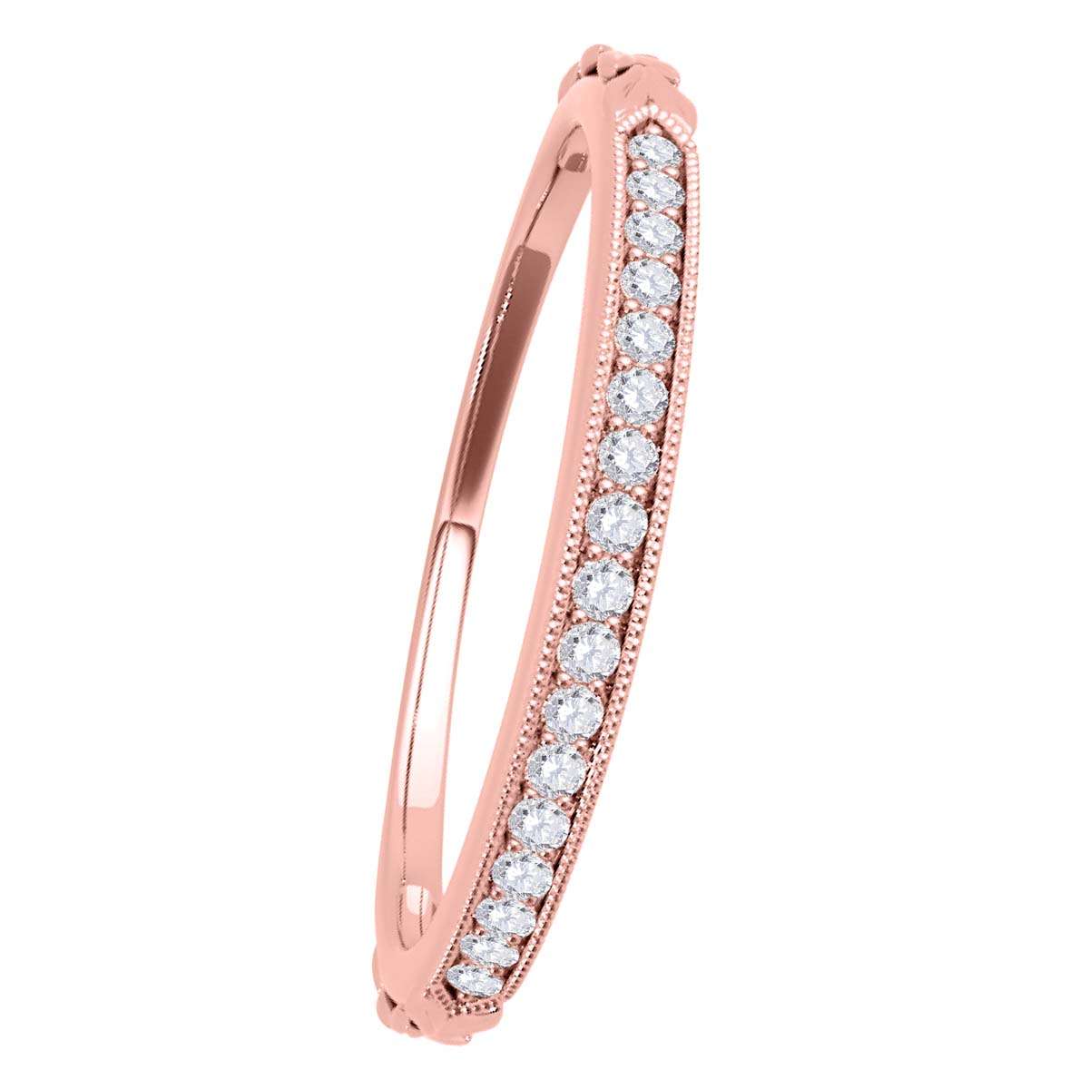 0.05 Carat Women's Handcrafted Wedding Diamond Band With Milgrain In 10K Rose Yellow & White Gold Mauli Jewels