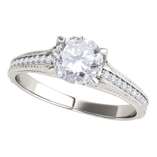 0.75 Carat Brilliant Cut Diamond Milgrained Engagement Ring prong 14K Solid Rose Yellow & White Gold Mauli Jewels